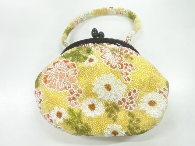 アンティーク　ビーズ花模様バッグ